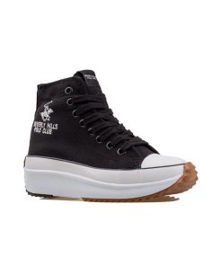 Polo Club Black-white Thick Sole High Top Linen Sports Shoes