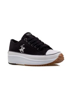 Polo Club Black-white Thick Sole Linen Sports Shoes