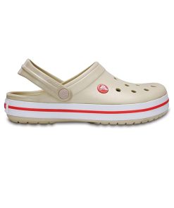 Beige Unisex Crocband Edge Red and White Striped Slippers