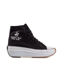 Polo Club Black-white Thick Sole High Top Linen Sports Shoes