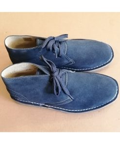 Unisex Genuine Suede Blue Genuine Leather Lined Rubber Sole Lace Up Ankle Boots